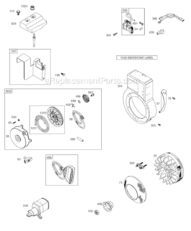 Page D Diagram and Parts List for 9A400  Briggs and Stratton Engine